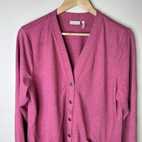 Logo by Lori Goldstein Cardigan Women’s Large Pink Pockets Snap Up - Picture 2 of 11